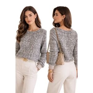 Michael Van Der Ham Boucle Top Womens SZ 10 Gold‎ Navy Champagne Metallic Fringe